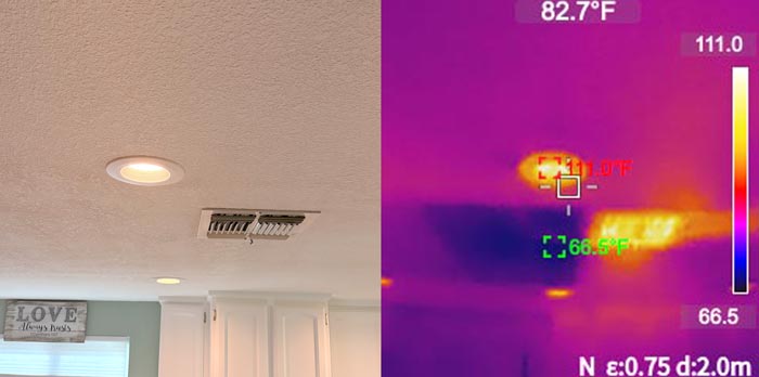 thermal image of ceiling showing missing insulation