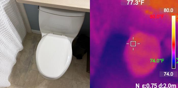 thermal image of wet floor by toilet